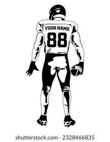 a black and white illustration of an american football player, Personalized name