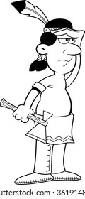 Black and white illustration of an American Indian watching.