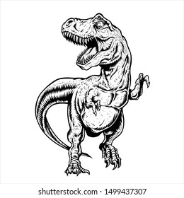 a black and white illustration of an ancient dinosaur trex type animal