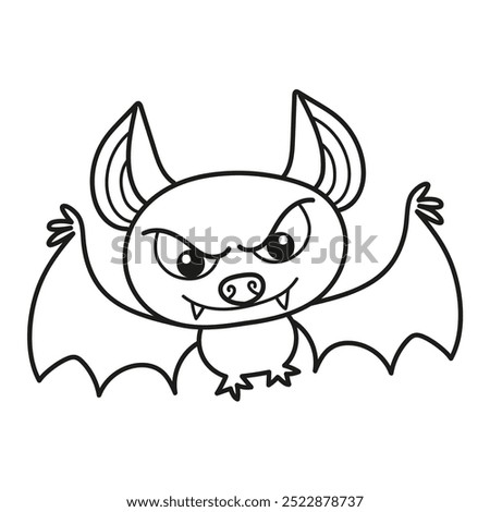 Black and white illustration of an angry bat flying, Halloween, coloring page