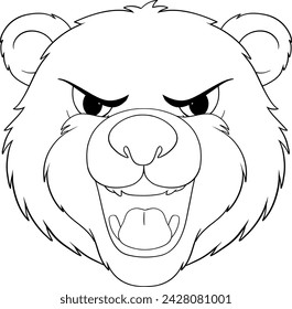 Black and white illustration of an angry bear