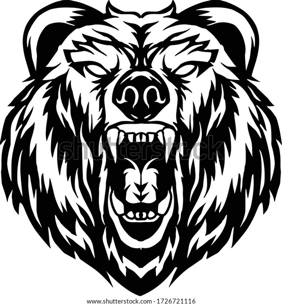 Black White Illustration Angry Bear Stock Vector (Royalty Free ...