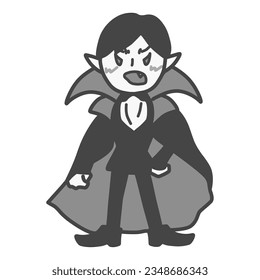 Black and white illustration of angry Dracula simply deformed.