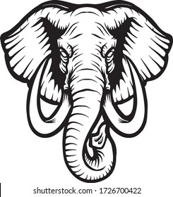 black and white illustration of an angry elephant's head