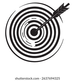Black and white illustration of an arrow hitting the center of a target successfully.