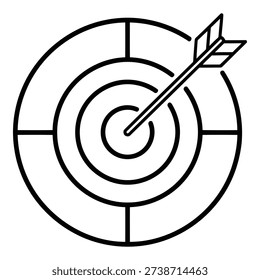 A black and white illustration of an arrow hitting the center of a target. isolated on white background, Vector