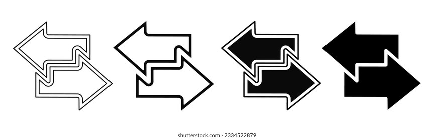 Black and white illustration of a arrow. Arrow icon collection with line. Stock vector illustration.