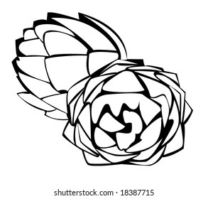 Black and white illustration of artichokes