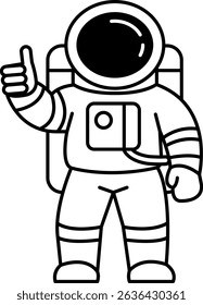 black and white illustration of an astronaut is giving a thumbs up