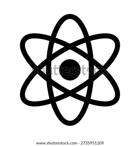 Black and white illustration of an atom with orbiting electrons