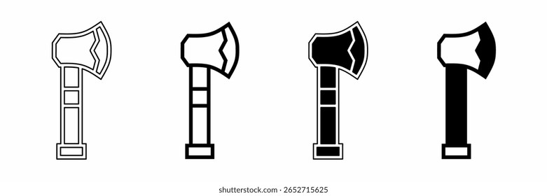 Ilustração em preto e branco de um machado. Coleção de ícones do eixo com linha. Ilustração do vetor de estoque.