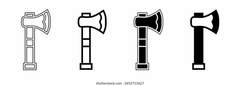 Ilustração em preto e branco de um machado. Coleção de ícones do eixo com linha. Ilustração do vetor de estoque.
