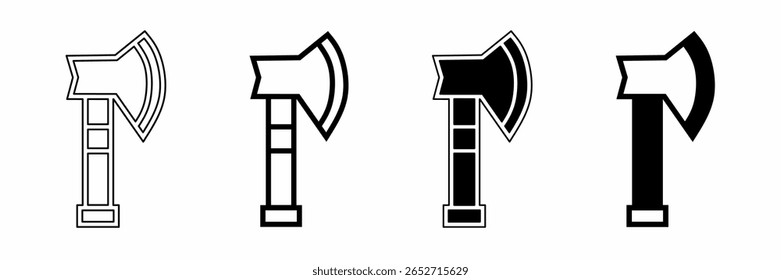 Ilustração em preto e branco de um machado. Coleção de ícones do eixo com linha. Ilustração do vetor de estoque.