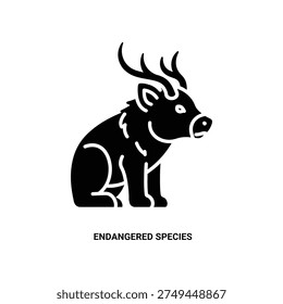 A black and white illustration of a babirusa pig, labeled as an endangered species, ideal for conservation and wildlife projects.