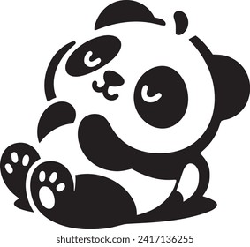 Black and white illustration of baby panda