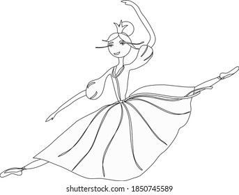 black and white illustration of a ballerina in a jump