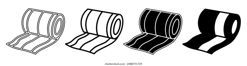 Black and white illustration of a bandage. Bandage icon collection with line. Stock vector illustration.