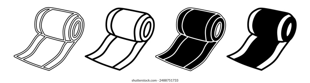 Black and white illustration of a bandage. Bandage icon collection with line. Stock vector illustration.