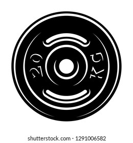 Black and white illustration of a barbell disk on the white background.