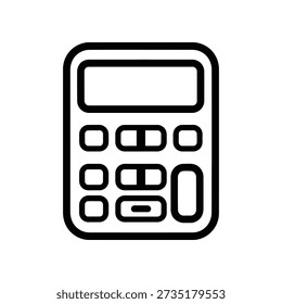 Black and white illustration of a basic calculator with a rectangular display and rounded buttons.