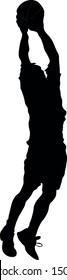 Black and white illustration of basketball player man with ball.Silhouette of sports man