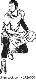 black and white illustration of a basketball player