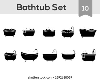 Black and White Illustration Of Bathtub Icon Set On White Background.