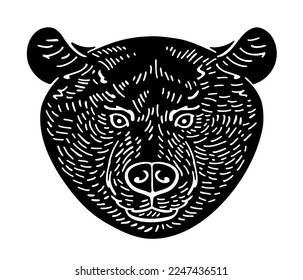 Black and white illustration of a  bear head