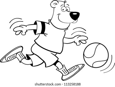 Black and white illustration of a bear playing basketball