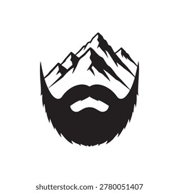 A black and white illustration of a beard and mustache with a mountain range emerging from the top, on a plain white background.