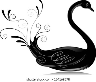 Black and White Illustration of a Beautiful Swan