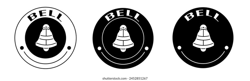 Black and white illustration of bell icon in flat. Stock vector.