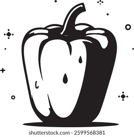 Black and white illustration of a bell pepper