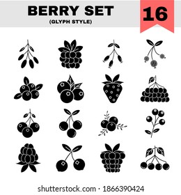 Black and White Illustration of Berry Icon Set In Flat Style.