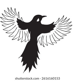 black and white illustration of a bird in flight
