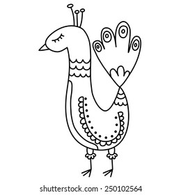 Black and white illustration of a bird. Vector.