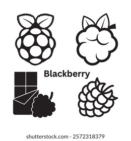 A black and white illustration of a blackberry