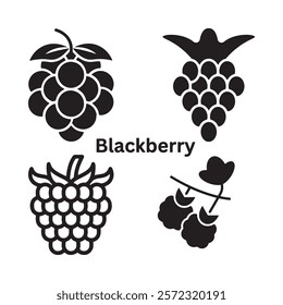 A black and white illustration of a blackberry