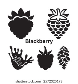 A black and white illustration of a blackberry