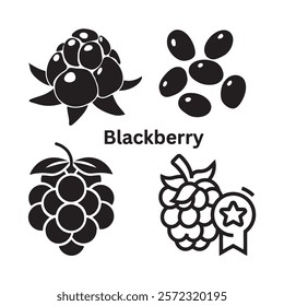 A black and white illustration of a blackberry