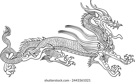 A black and white illustration of a blue dragon.