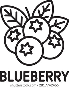 Black and White Illustration of Blueberry Fruit Cluster with Star Patterns Isolated Design
