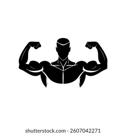 Black and white illustration of body builder