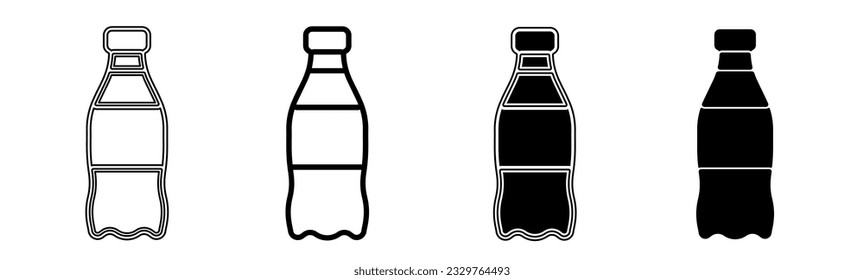 Black and white illustration of a bottle. Bottle icon collection with line. Stock vector illustration.