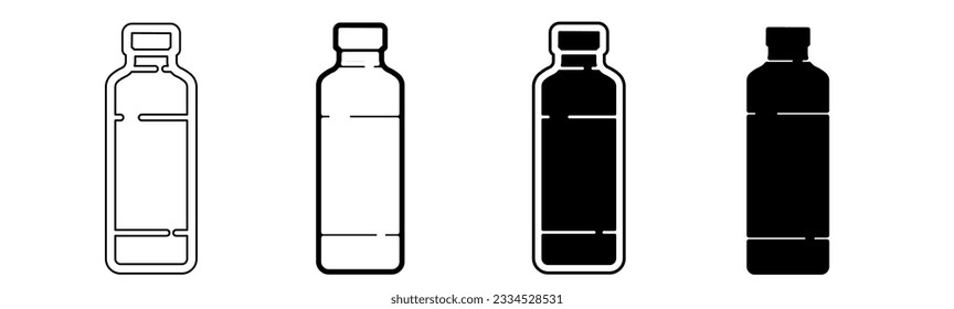 Black and white illustration of a bottle. Bottle icon collection with line. Stock vector illustration.