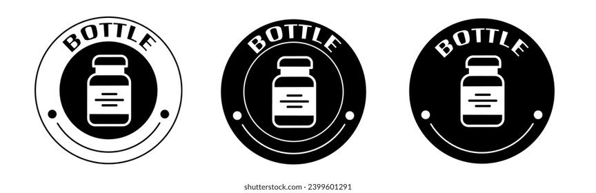 Black and white illustration of bottle icon in flat. Stock vector.