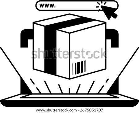 black and white illustration of A box in front of a computer screen 