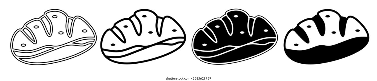 Black and white illustration of a bread. Bread icon collection with line. Stock vector illustration.