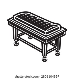 Black and white illustration of a bread loaf on a table The image shows a loaf of bread on a table with wheels The illustration is simple line art