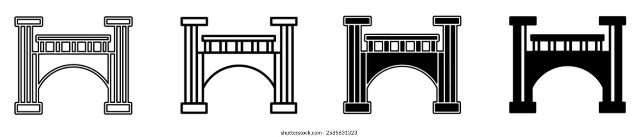 Black and white illustration of a bridge. Bridge icon collection with line. Stock vector illustration.